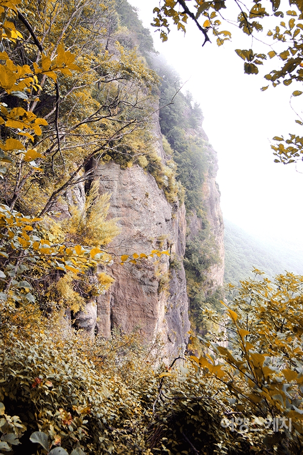 도교동굴에서 바라본 바위절벽. 졸본성은 천혜의 요새다. 2005년 10월. 사진 / 이종원 객원기자