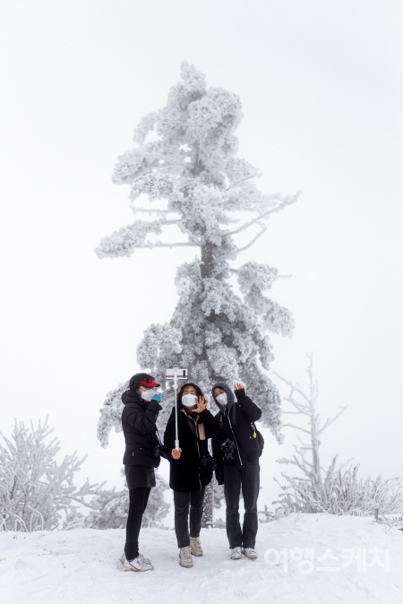 매서운 바람과 추위에도 불구하고 조금 이른 겨울을 만끽하고 있는 여행객들의 모습. 사진/ 민다엽 기자