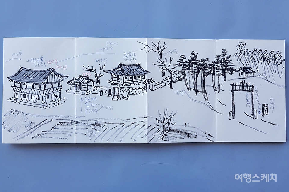 홍살문, 경회당, 입덕문, 산앙루. 그림 / 이호신 화백